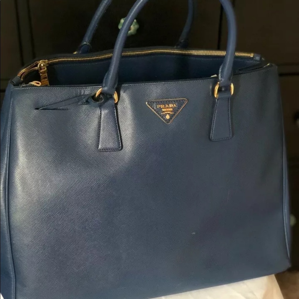 Prada Saffiano Galleria Tote, Blue, Authentic